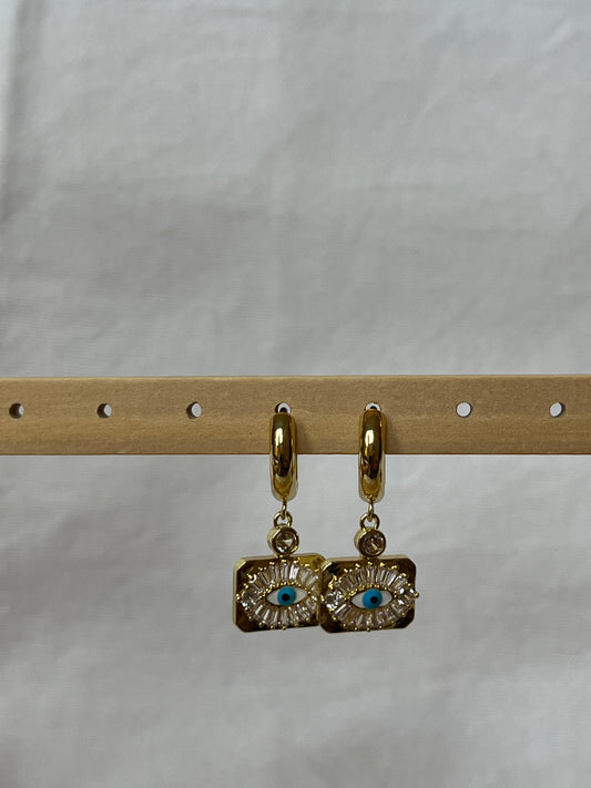 Square Evil Eye Drop Earring